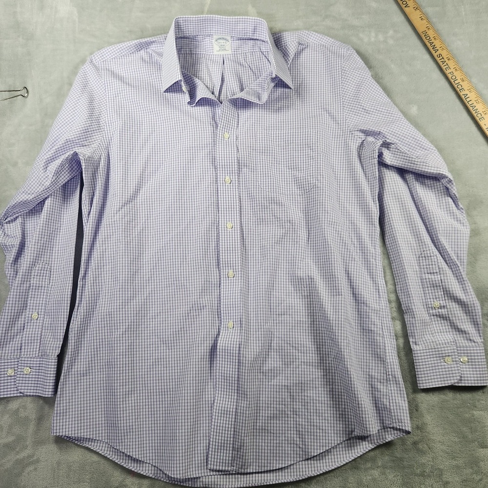 Brooks Brothers Shirt Mens 16.5-4/5 Purple Check Regent Non Iron Cotton